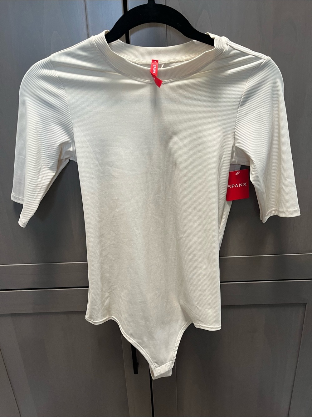 SPANX Ivory Ribbed Short-Sleeve Bodysuit